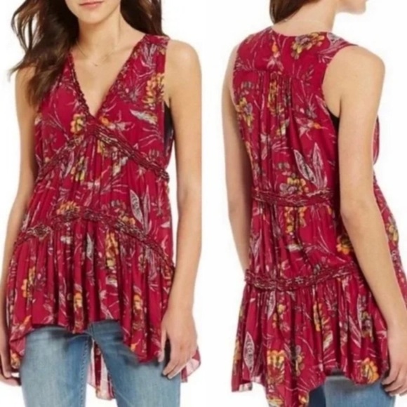 Free People pink floral babydoll top size xsmall - Picture 2 of 8